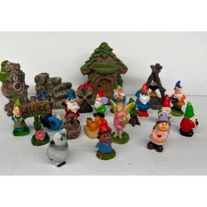 Garden Figurines Houses Fairies Animals Grass Gnomes 24 Set Of Mini Resin Fairy